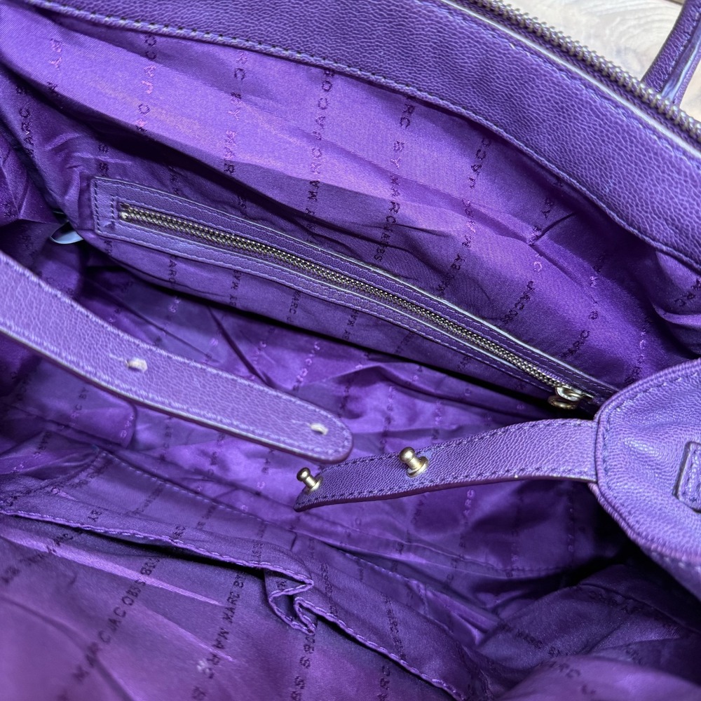 Marc By Marc Jacobs Preppy Pearl Satchel Large Purple Leather Crossbody Zip Y2K - Picture 9 of 10